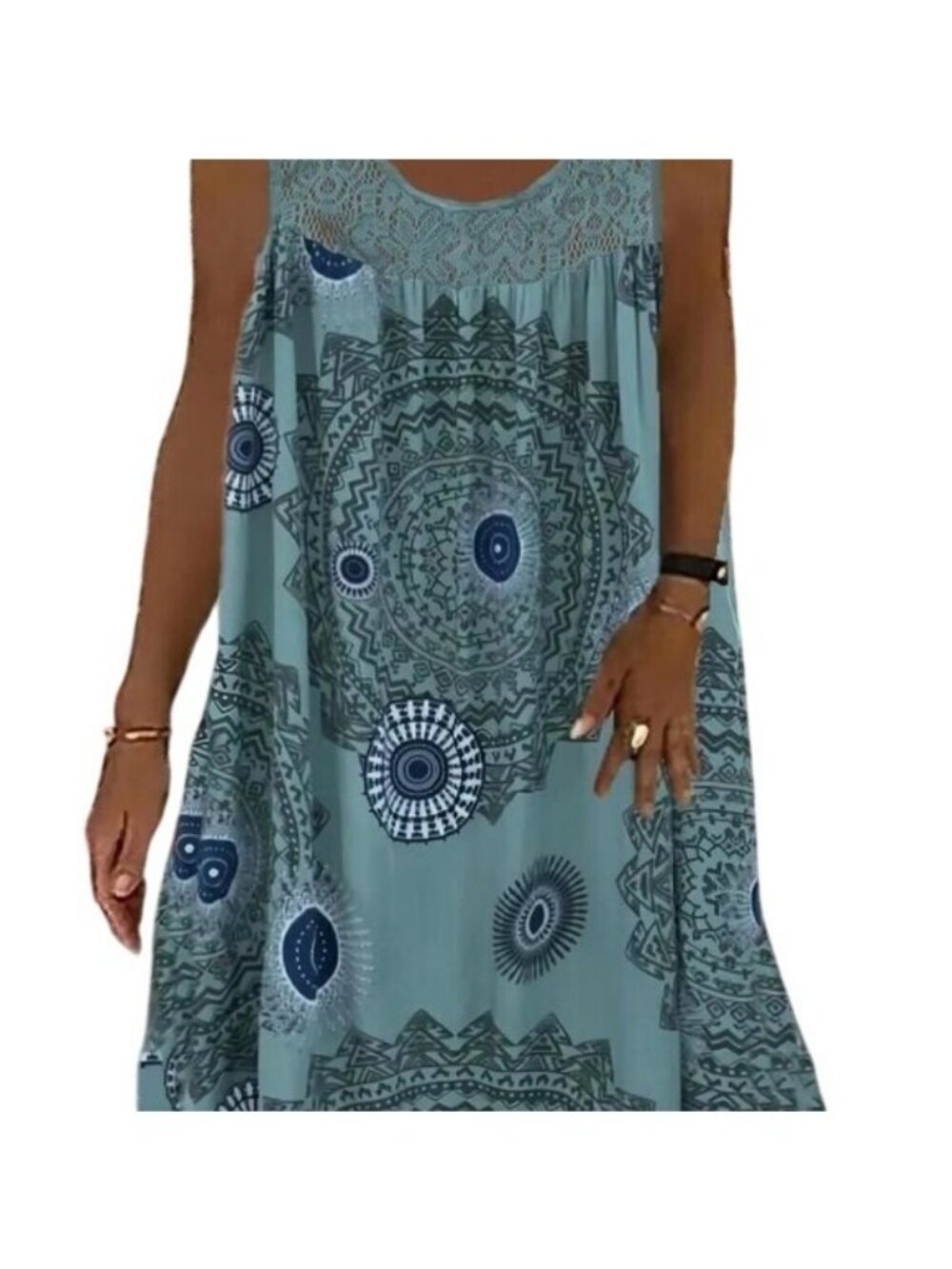 Geometric Print Eyelet Plus Size 8X 7X 6X 5X 4X 3X Casual A-Line Dress Tank Mid